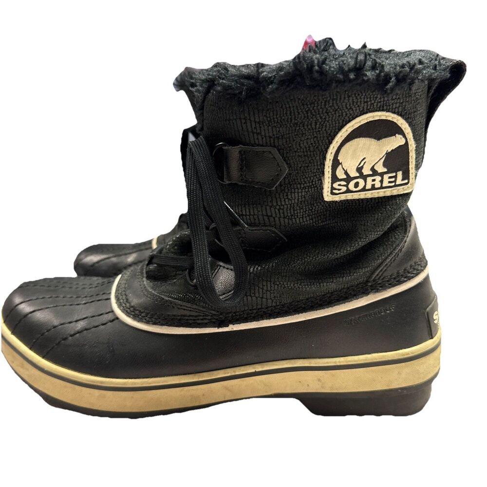 Sorel Boots Womens 9 Tivoli Snow Winter Black Leather Faux Fur Mid NL1631-010